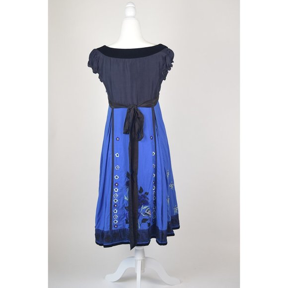 Anthropologie Vintage Lithe Silent Solstice Blue/Black Embroidered Dress Size 4 - Picture 5 of 10